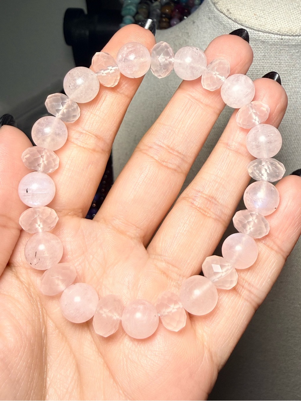 10mm Pink Moonstone & Faceted Rose Quartz Bracelet